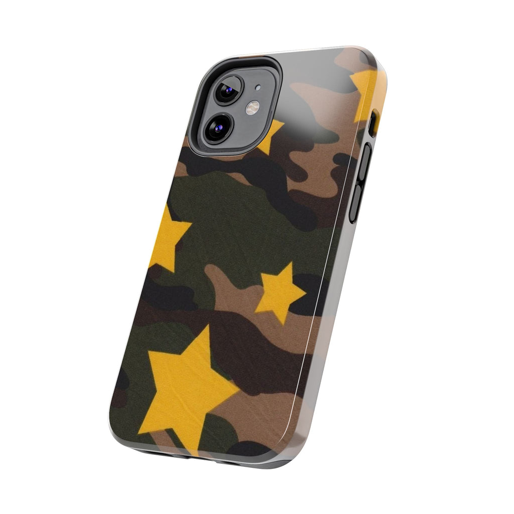 Camouflage Star Tough Phone Case — Military Camo Phone Cover with Yellow Stars