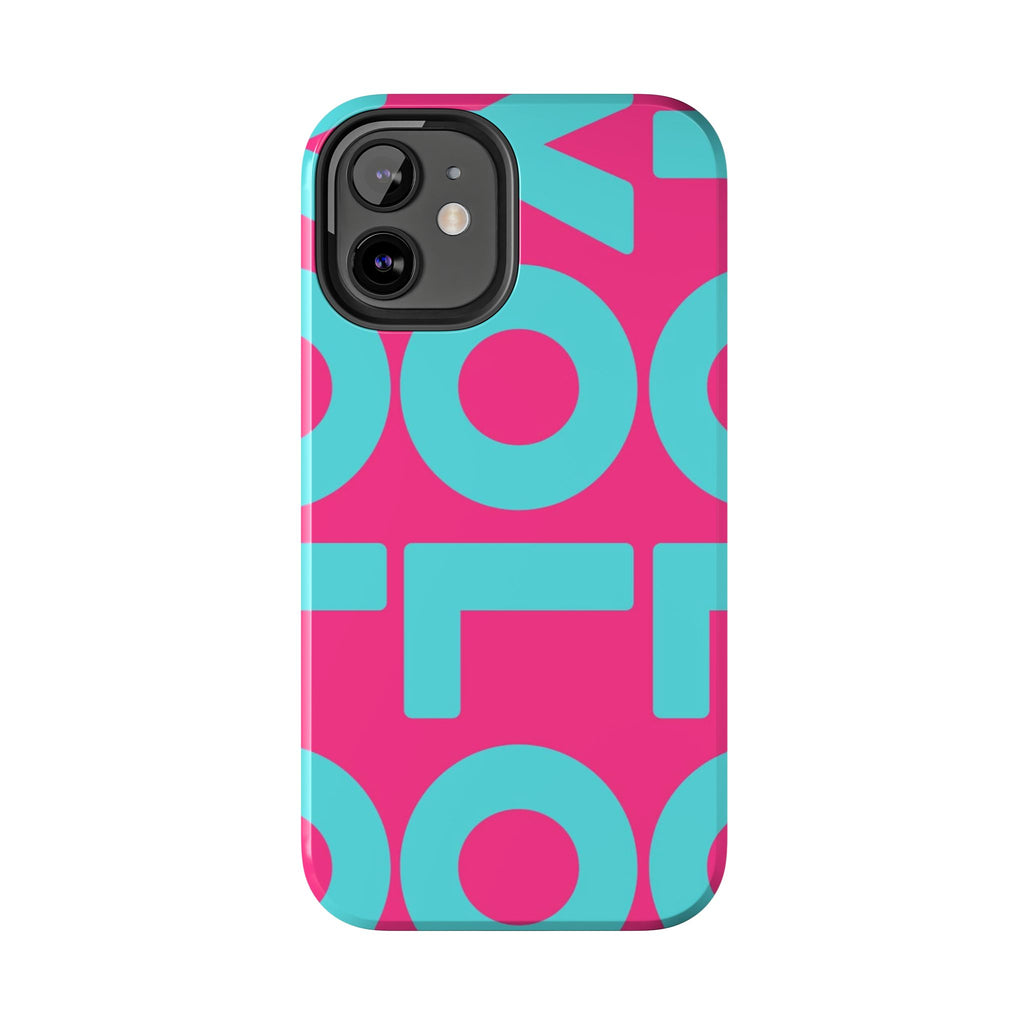 YOLO Tough Phone Case — Bold Pink & Teal Geometric Print