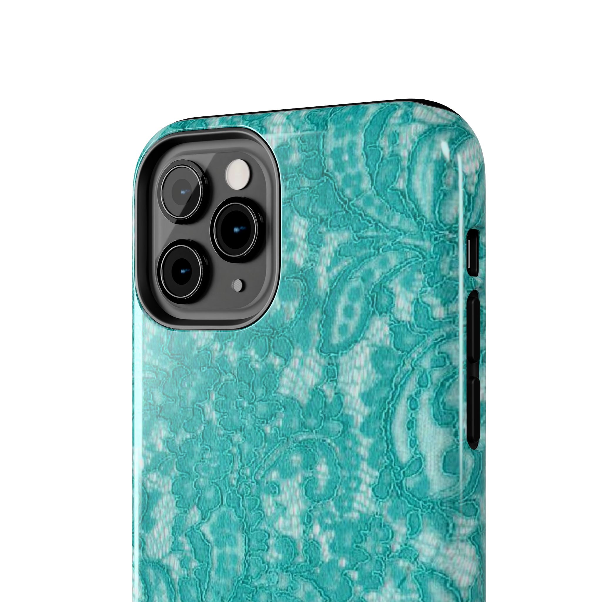 Teal Lace Tough Phone Case — Protective Floral-Pattern Phone Cover