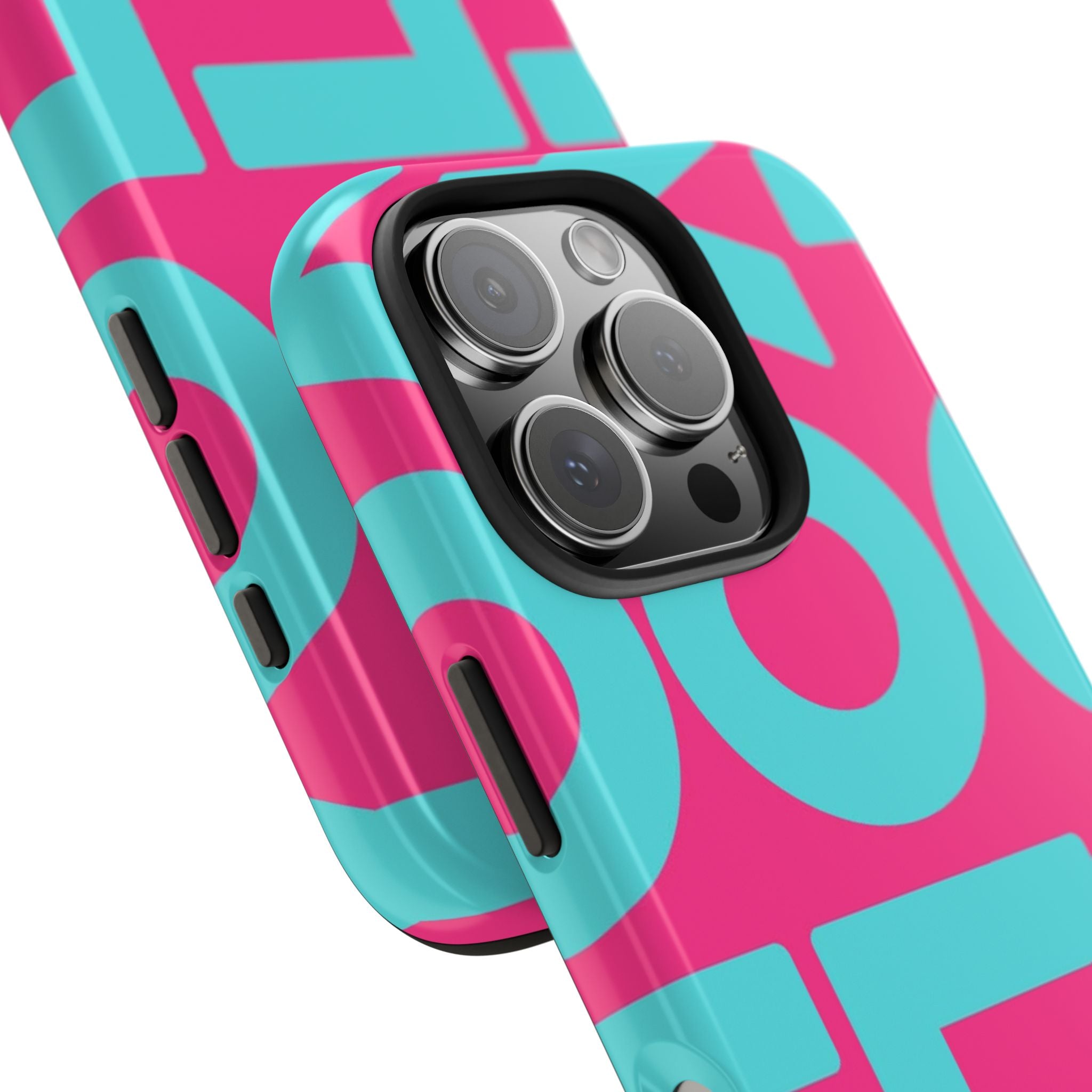 YOLO Tough Phone Case — Bold Pink & Teal Geometric Print