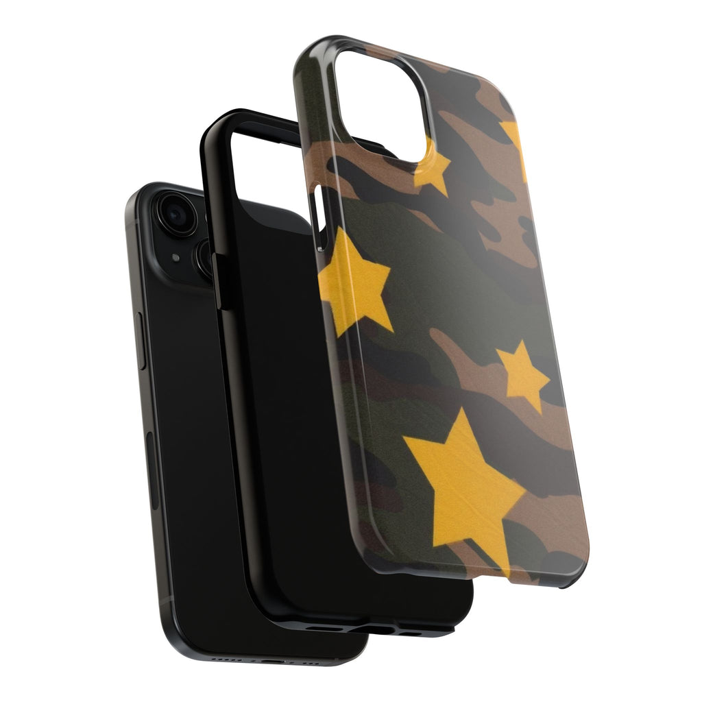 Camouflage Star Tough Phone Case — Military Camo Phone Cover with Yellow Stars
