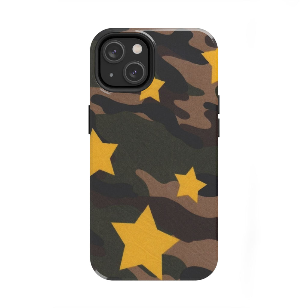 Camouflage Star Tough Phone Case — Military Camo Phone Cover with Yellow Stars