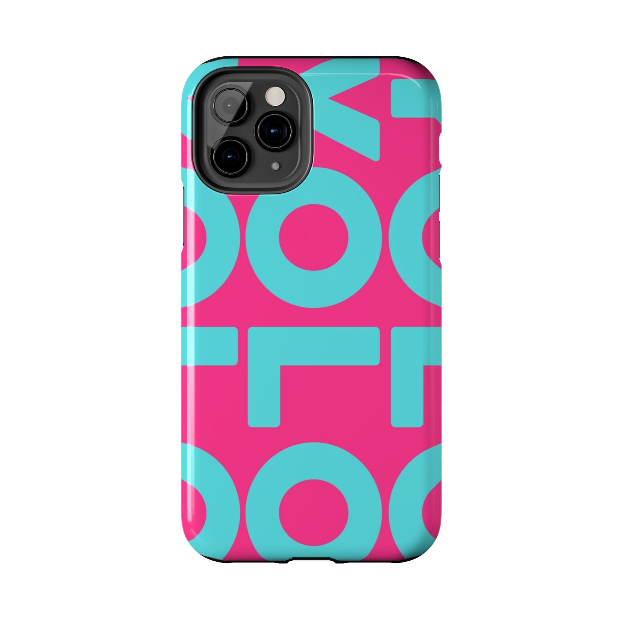 YOLO Tough Phone Case — Bold Pink & Teal Geometric Print