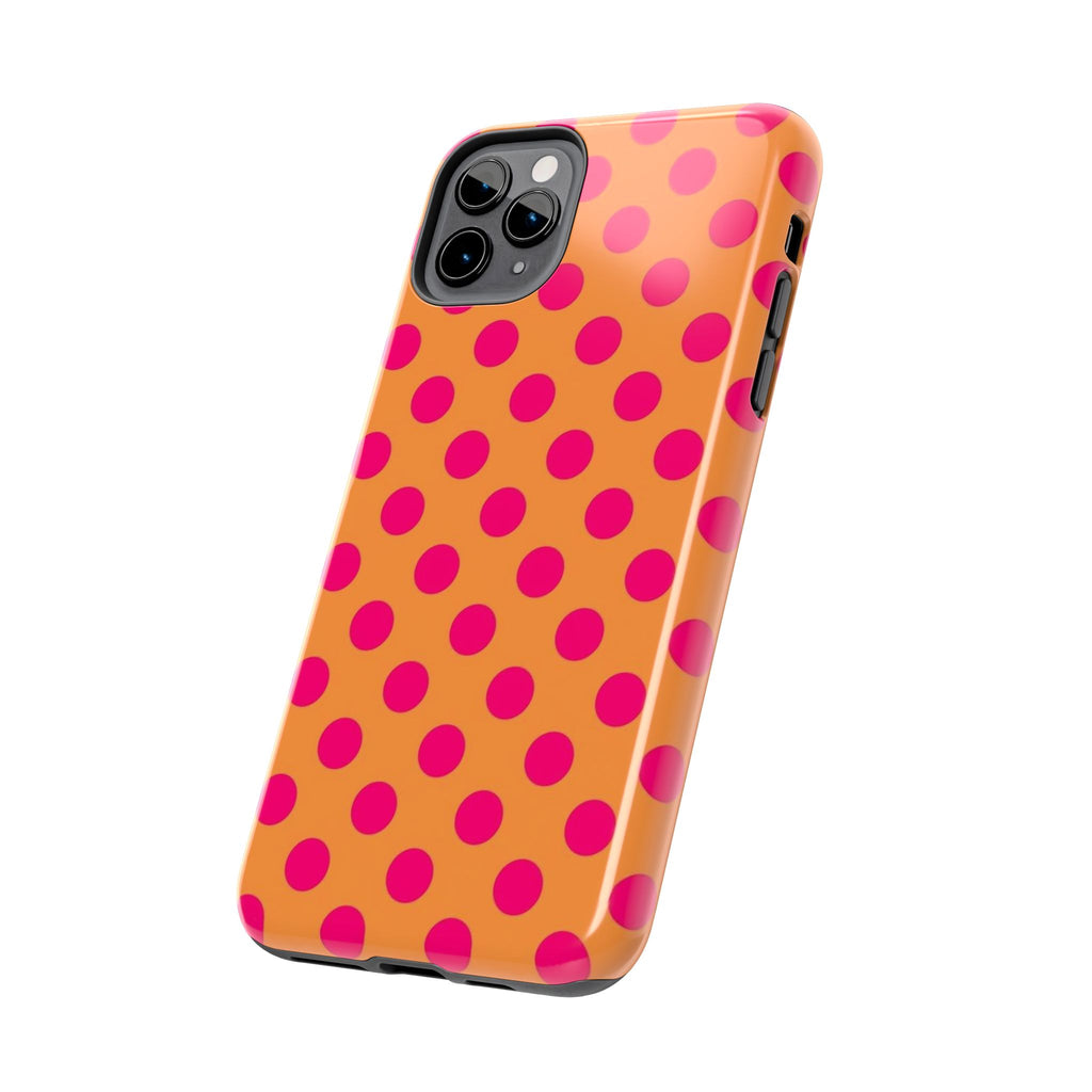 Bright Orange Phone Case with Hot Pink Polka Dots — Bold Retro Tough Phone Case