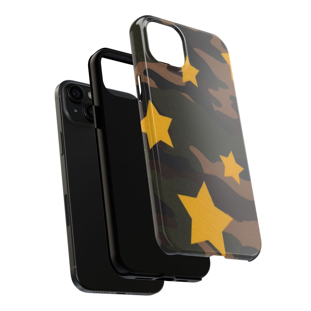Camouflage Star Tough Phone Case — Military Camo Phone Cover with Yellow Stars