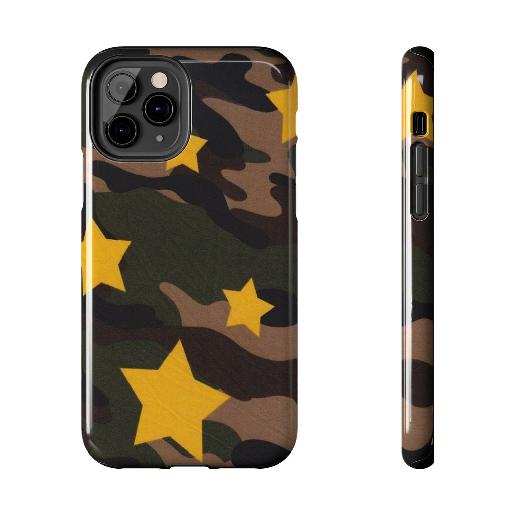 Camouflage Star Tough Phone Case — Military Camo Phone Cover with Yellow Stars