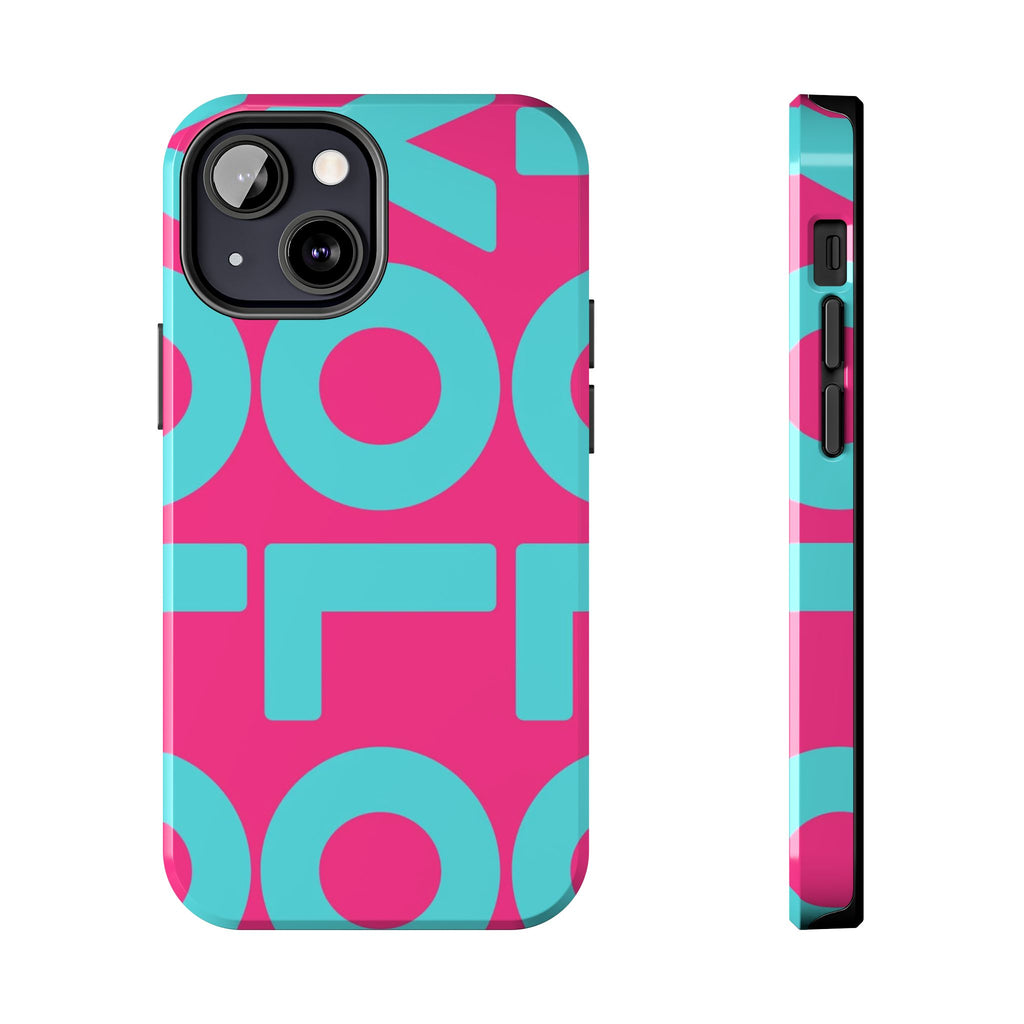 YOLO Tough Phone Case — Bold Pink & Teal Geometric Print