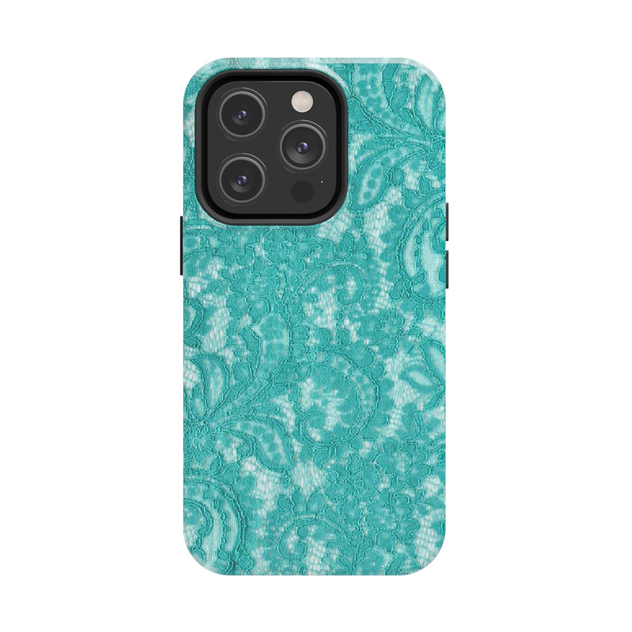Teal Lace Tough Phone Case — Protective Floral-Pattern Phone Cover