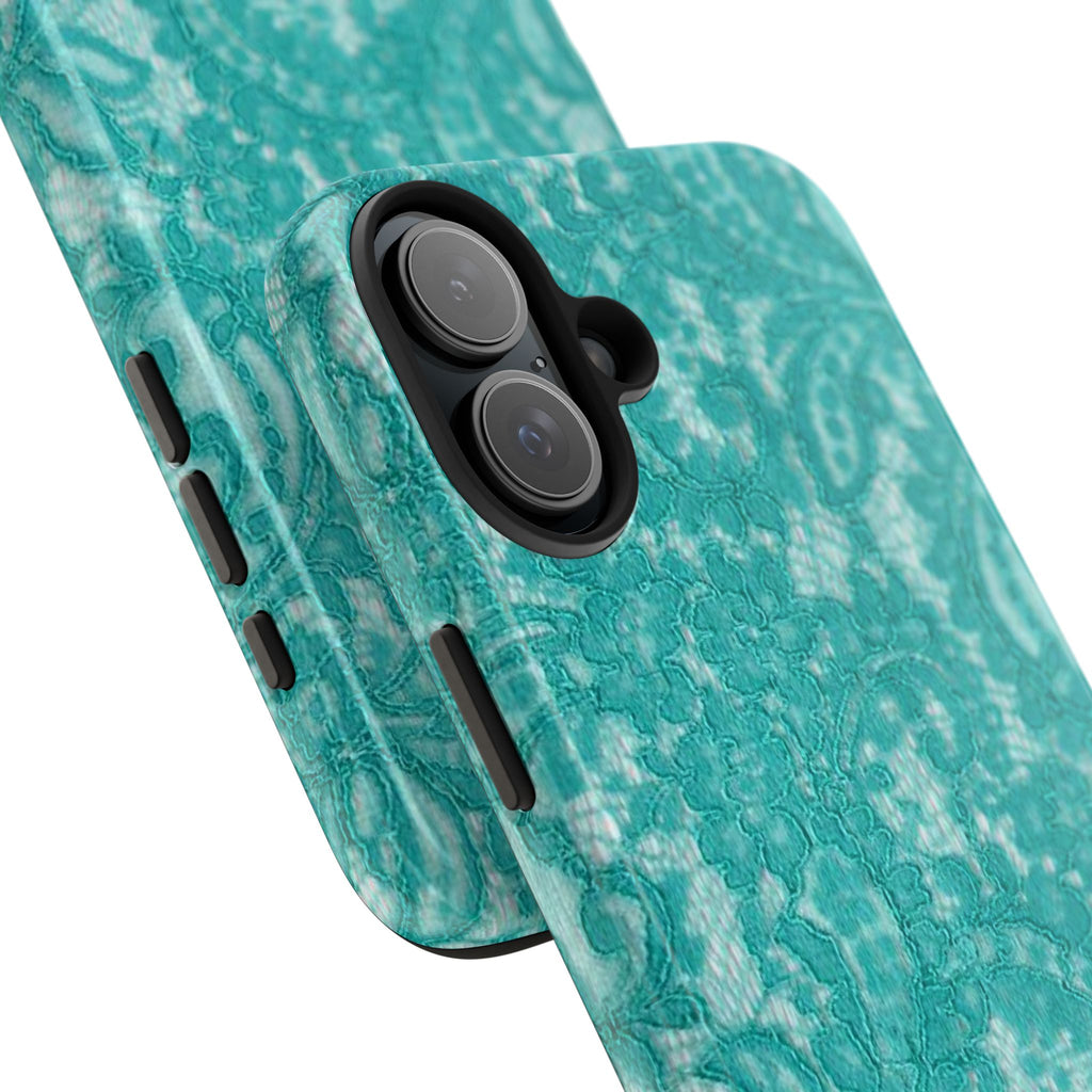 Teal Lace Tough Phone Case — Protective Floral-Pattern Phone Cover