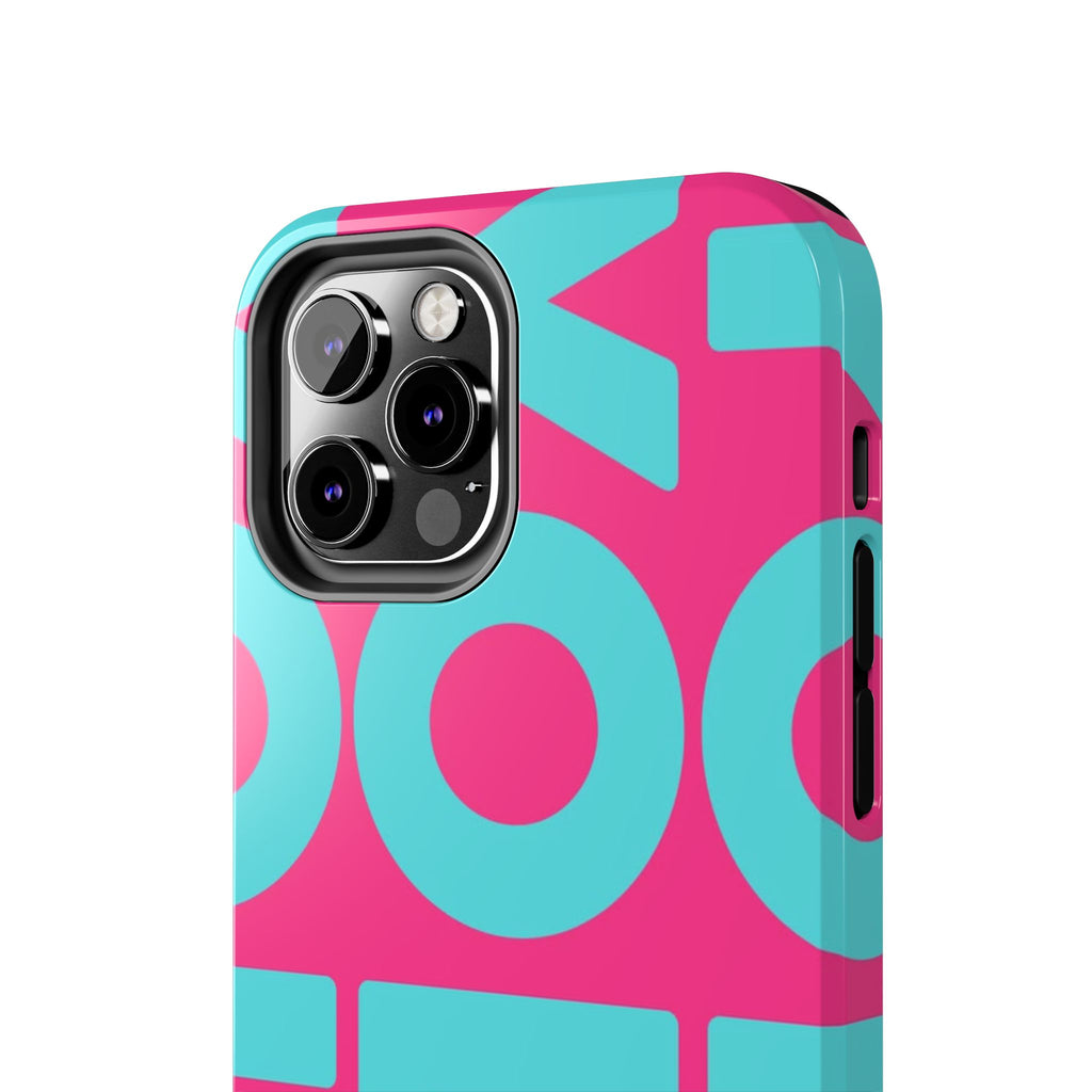 YOLO Tough Phone Case — Bold Pink & Teal Geometric Print