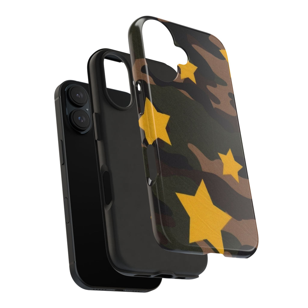 Camouflage Star Tough Phone Case — Military Camo Phone Cover with Yellow Stars