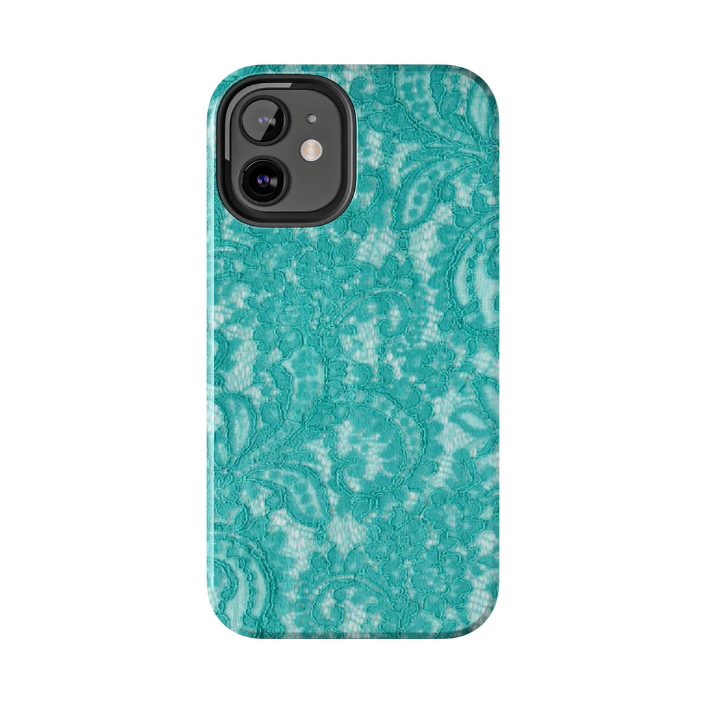 Teal Lace Tough Phone Case — Protective Floral-Pattern Phone Cover
