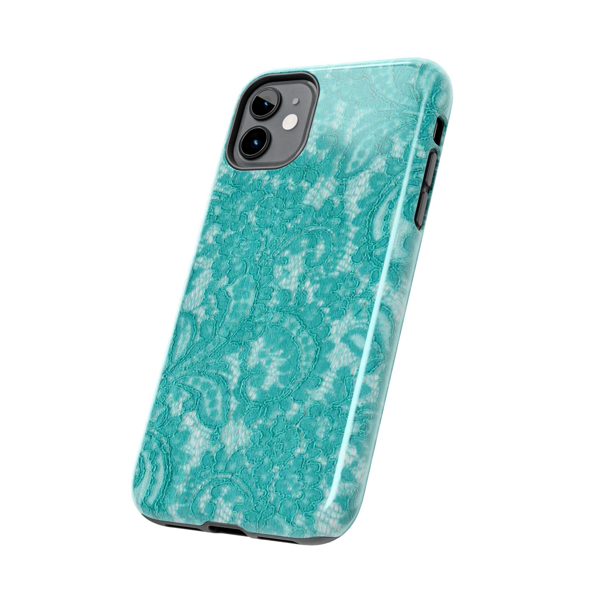 Teal Lace Tough Phone Case — Protective Floral-Pattern Phone Cover