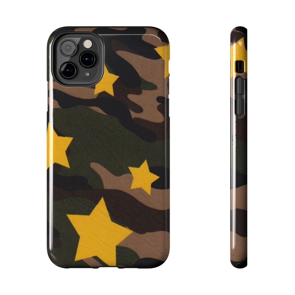 Camouflage Star Tough Phone Case — Military Camo Phone Cover with Yellow Stars
