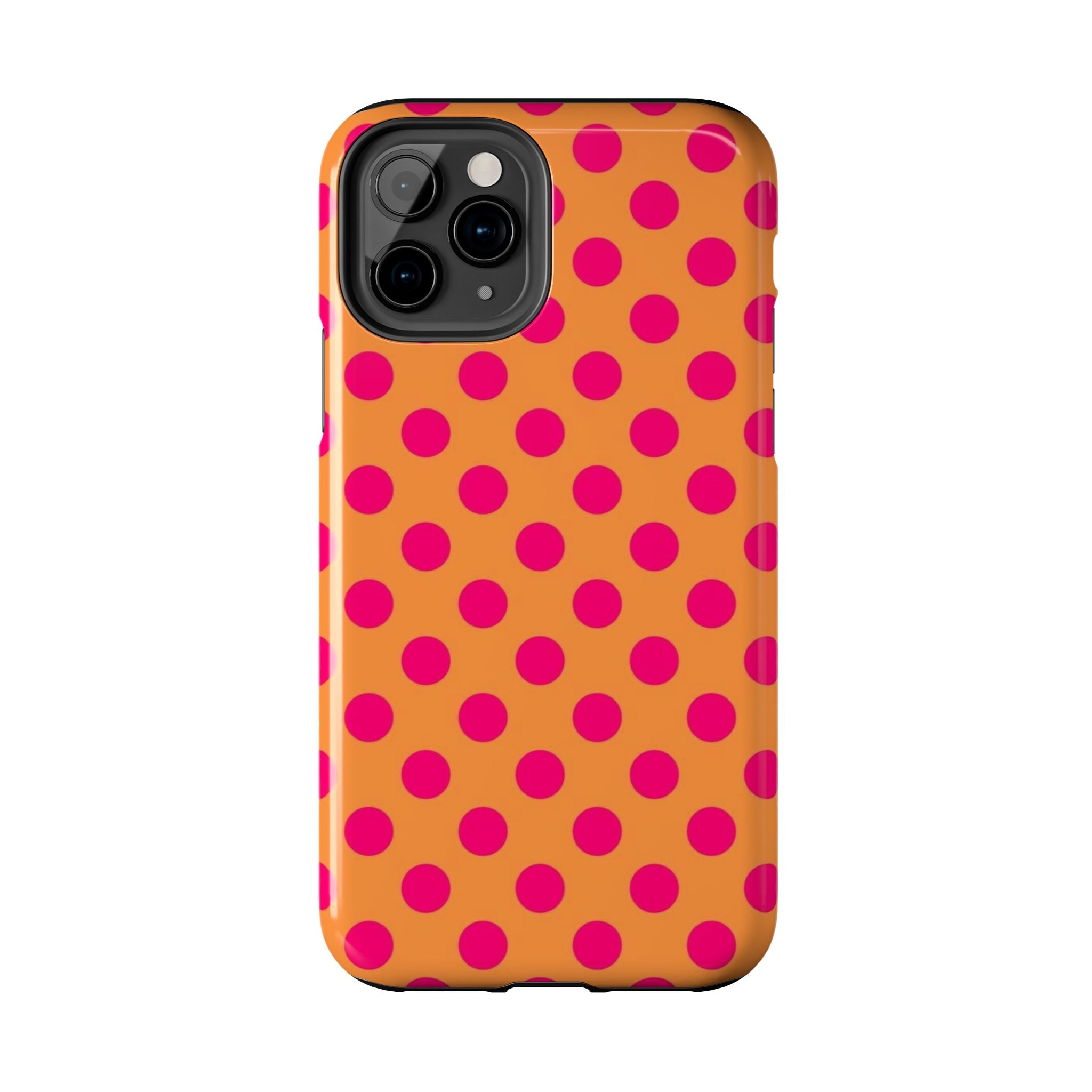 Bright Orange Phone Case with Hot Pink Polka Dots — Bold Retro Tough Phone Case