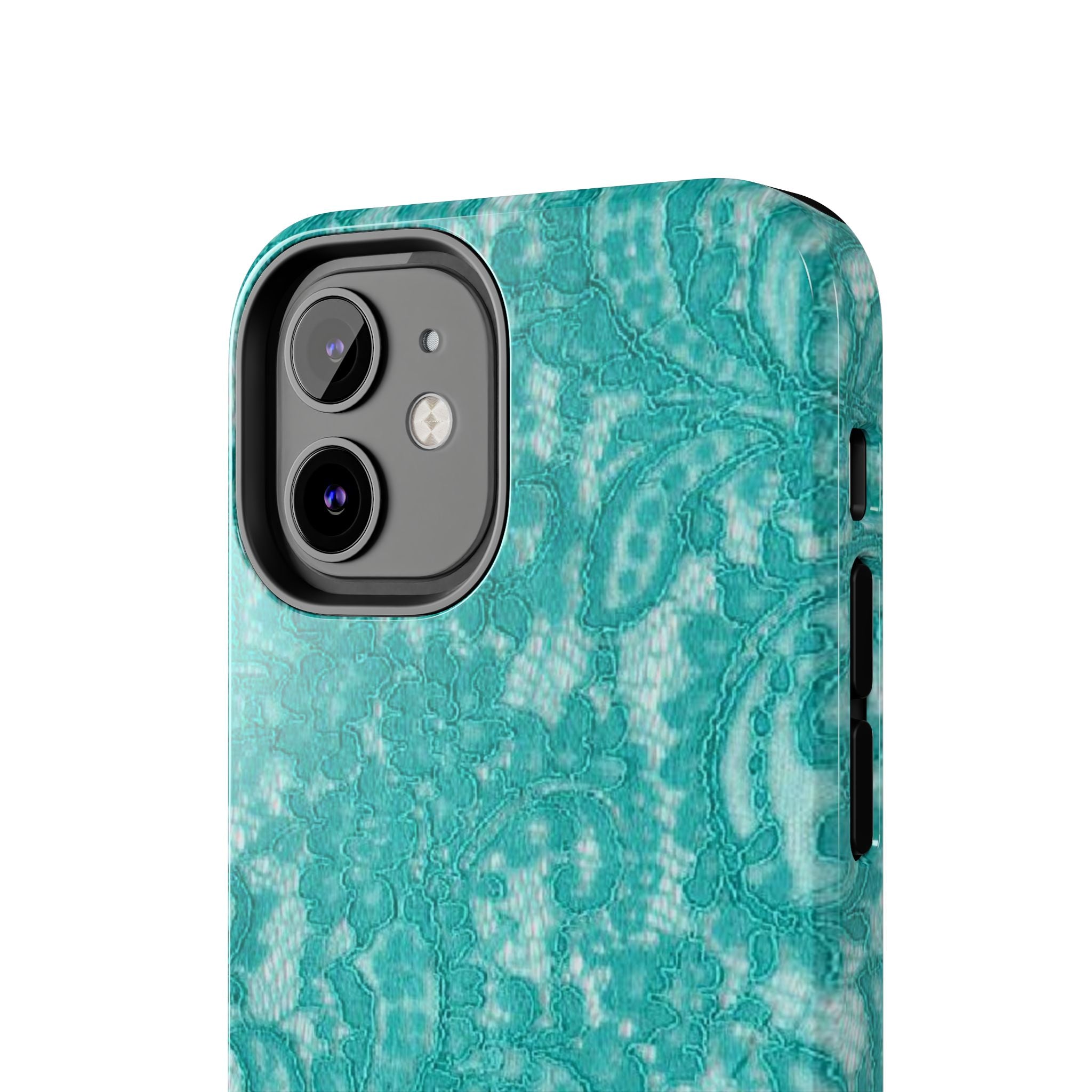 Teal Lace Tough Phone Case — Protective Floral-Pattern Phone Cover