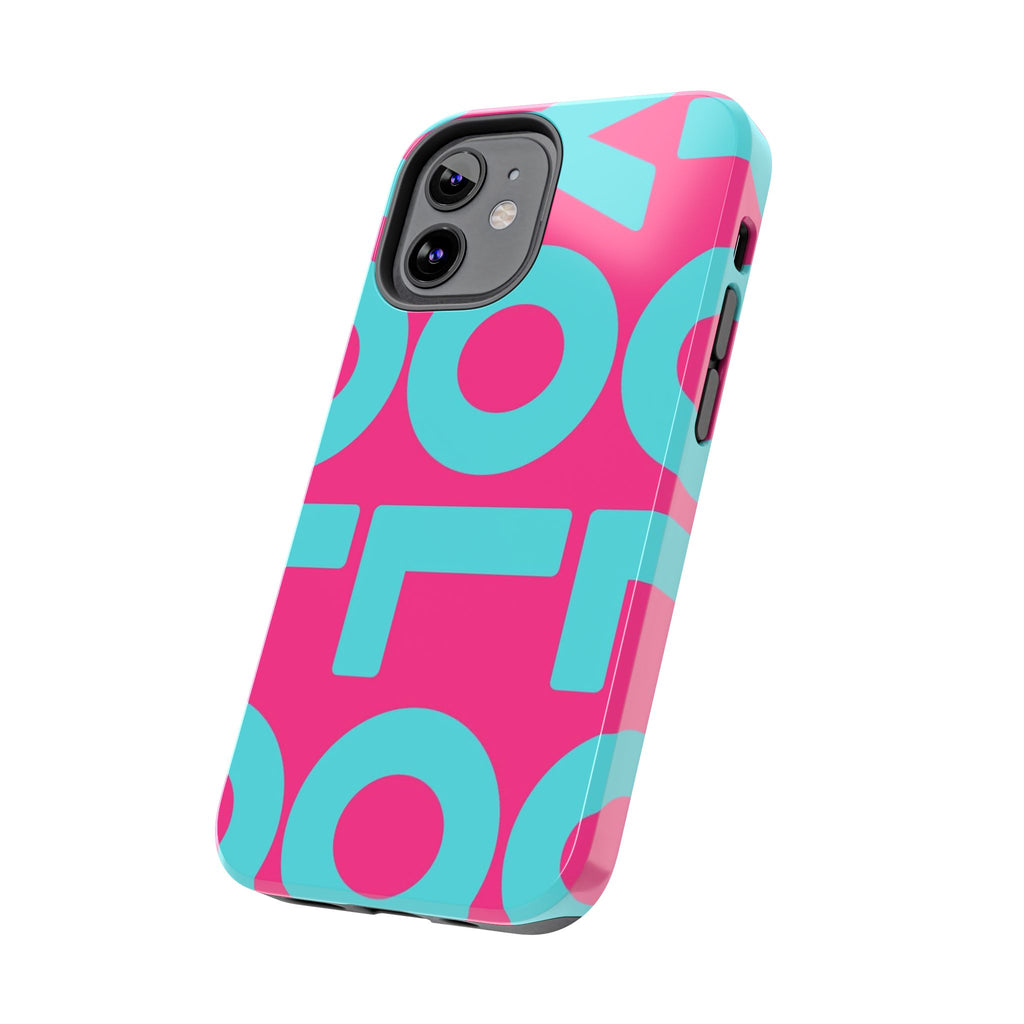 YOLO Tough Phone Case — Bold Pink & Teal Geometric Print