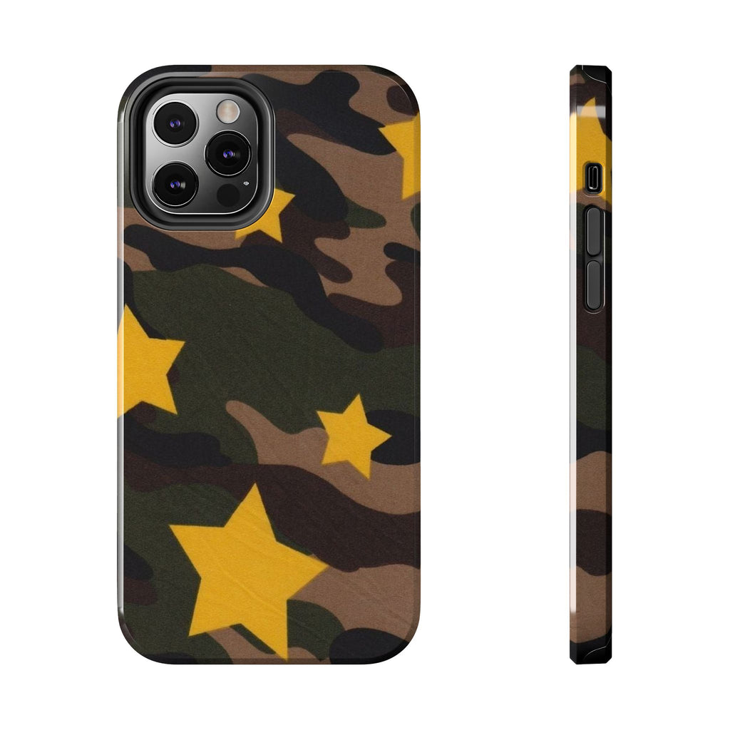 Camouflage Star Tough Phone Case — Military Camo Phone Cover with Yellow Stars