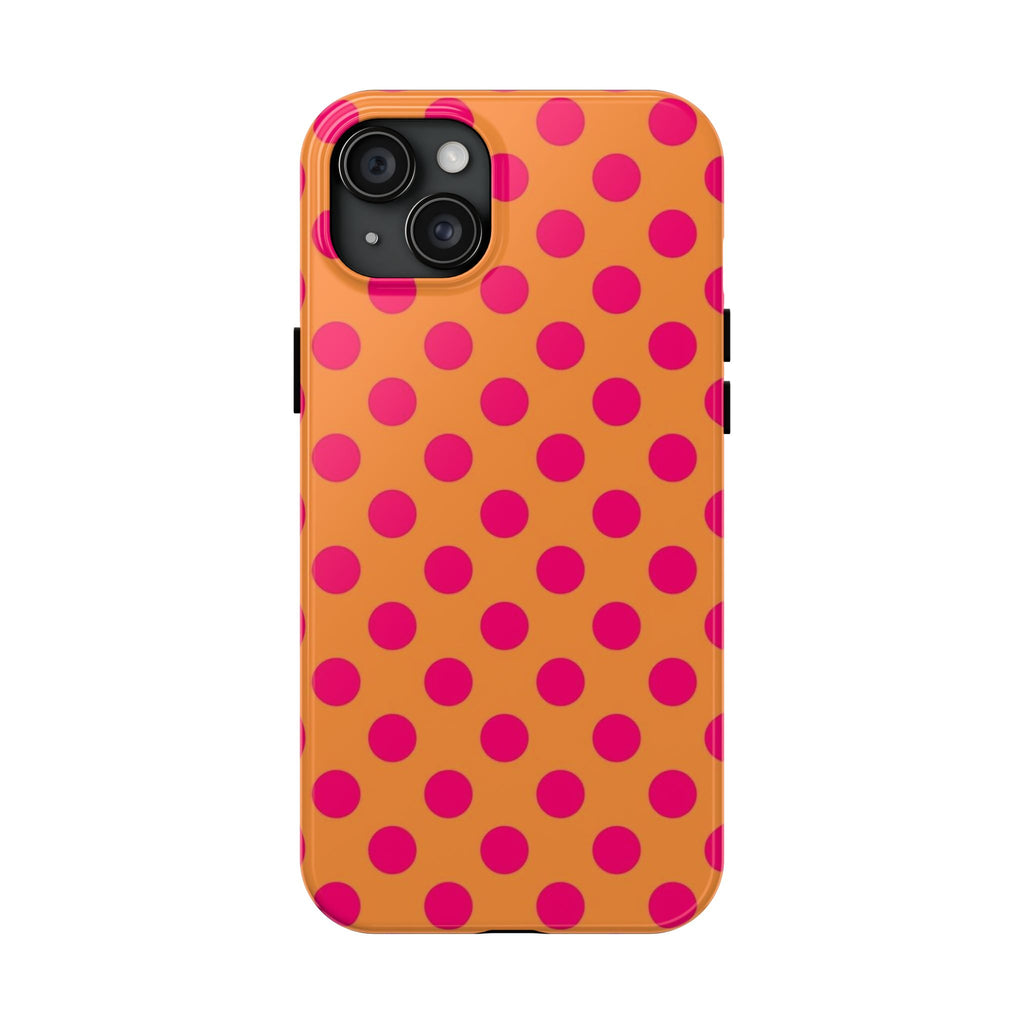 Bright Orange Phone Case with Hot Pink Polka Dots — Bold Retro Tough Phone Case