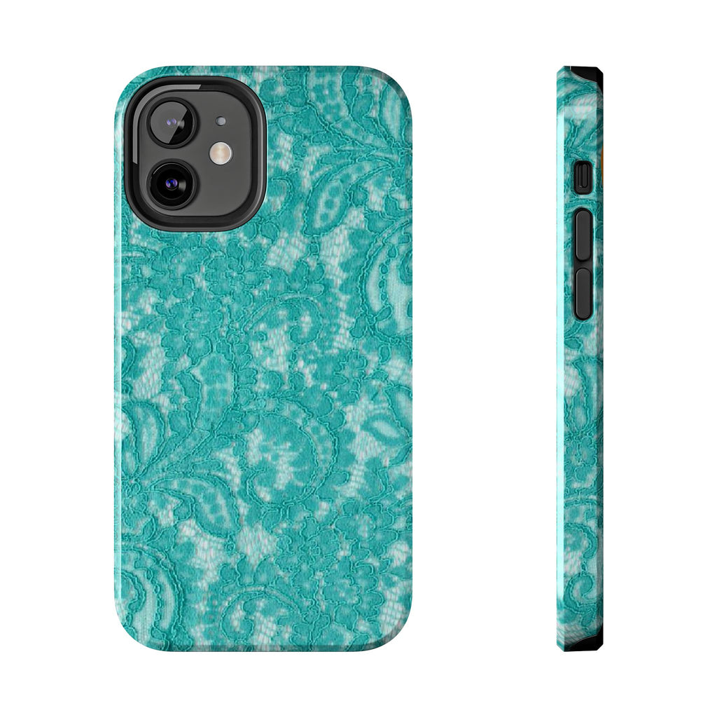 Teal Lace Tough Phone Case — Protective Floral-Pattern Phone Cover