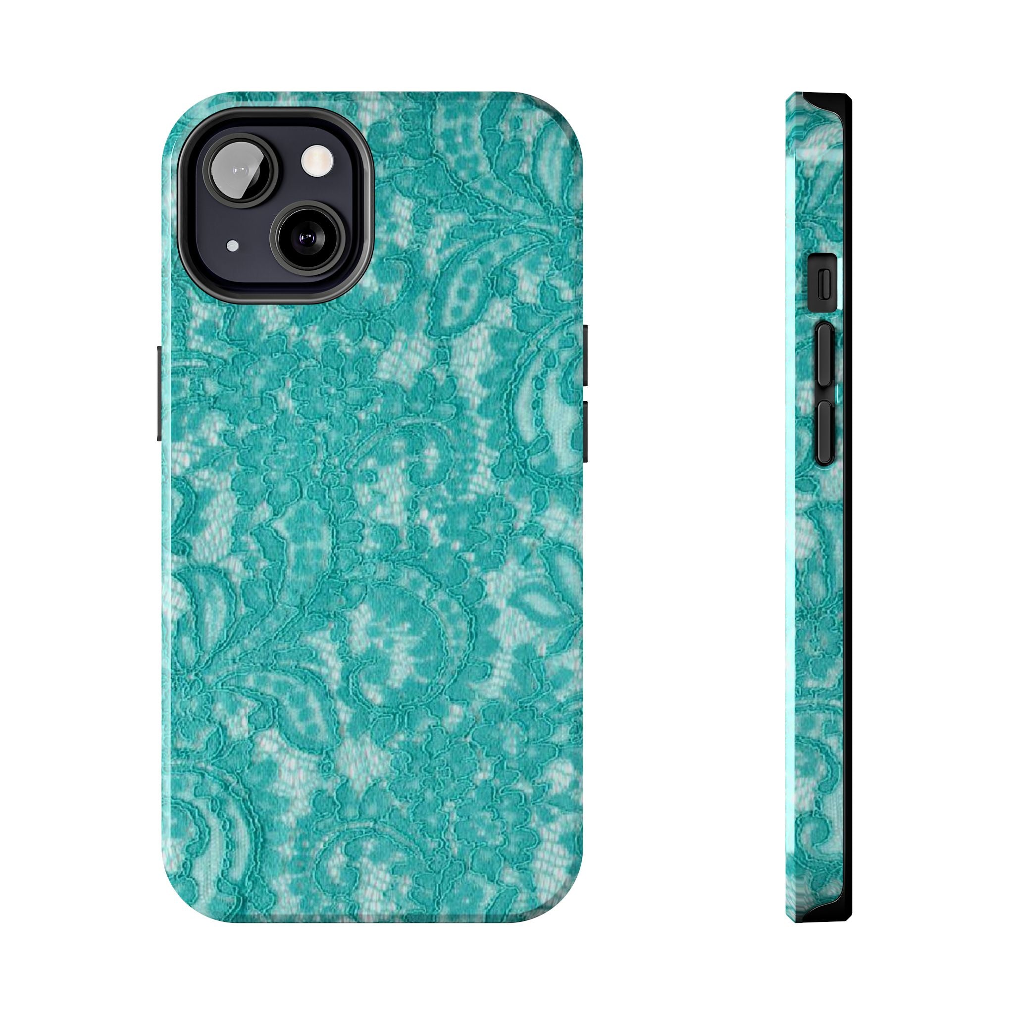Teal Lace Tough Phone Case — Protective Floral-Pattern Phone Cover