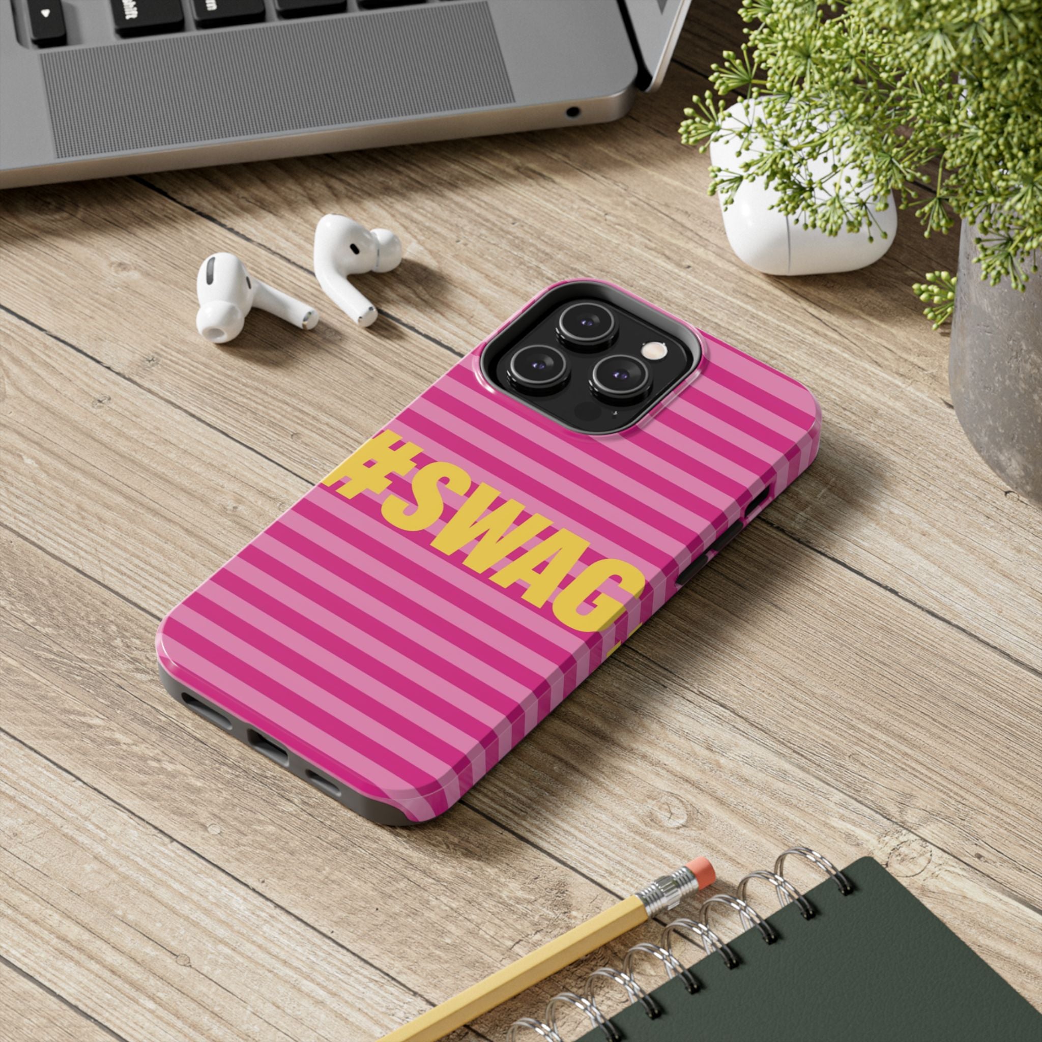#SWAG Pink Striped Tough Phone Case