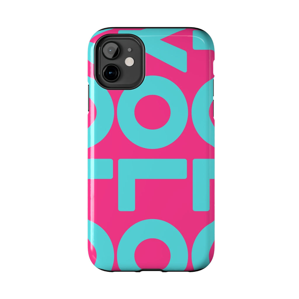 YOLO Tough Phone Case — Bold Pink & Teal Geometric Print