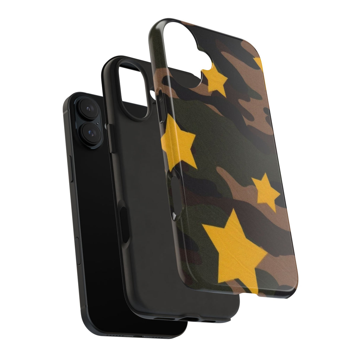 Camouflage Star Tough Phone Case — Military Camo Phone Cover with Yellow Stars