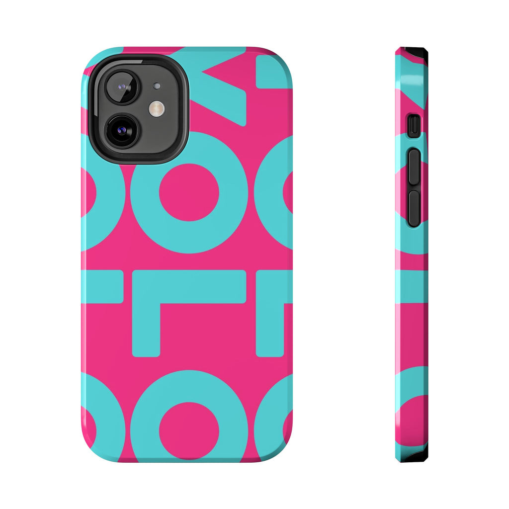 YOLO Tough Phone Case — Bold Pink & Teal Geometric Print
