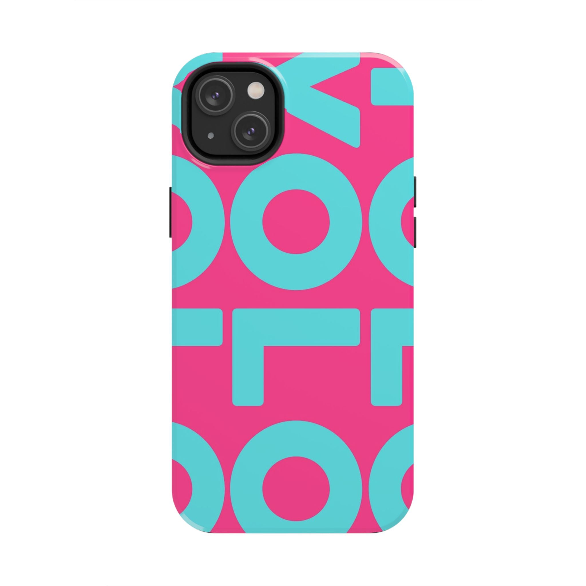 YOLO Tough Phone Case — Bold Pink & Teal Geometric Print