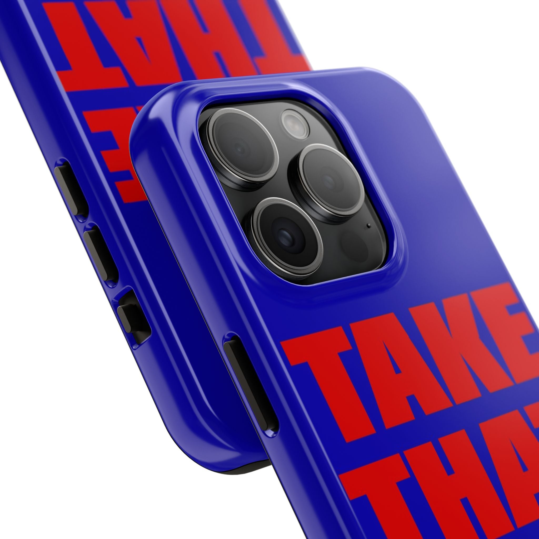 'Take That Risk' Tough Phone Case - Bold Red Typography on Royal Blue