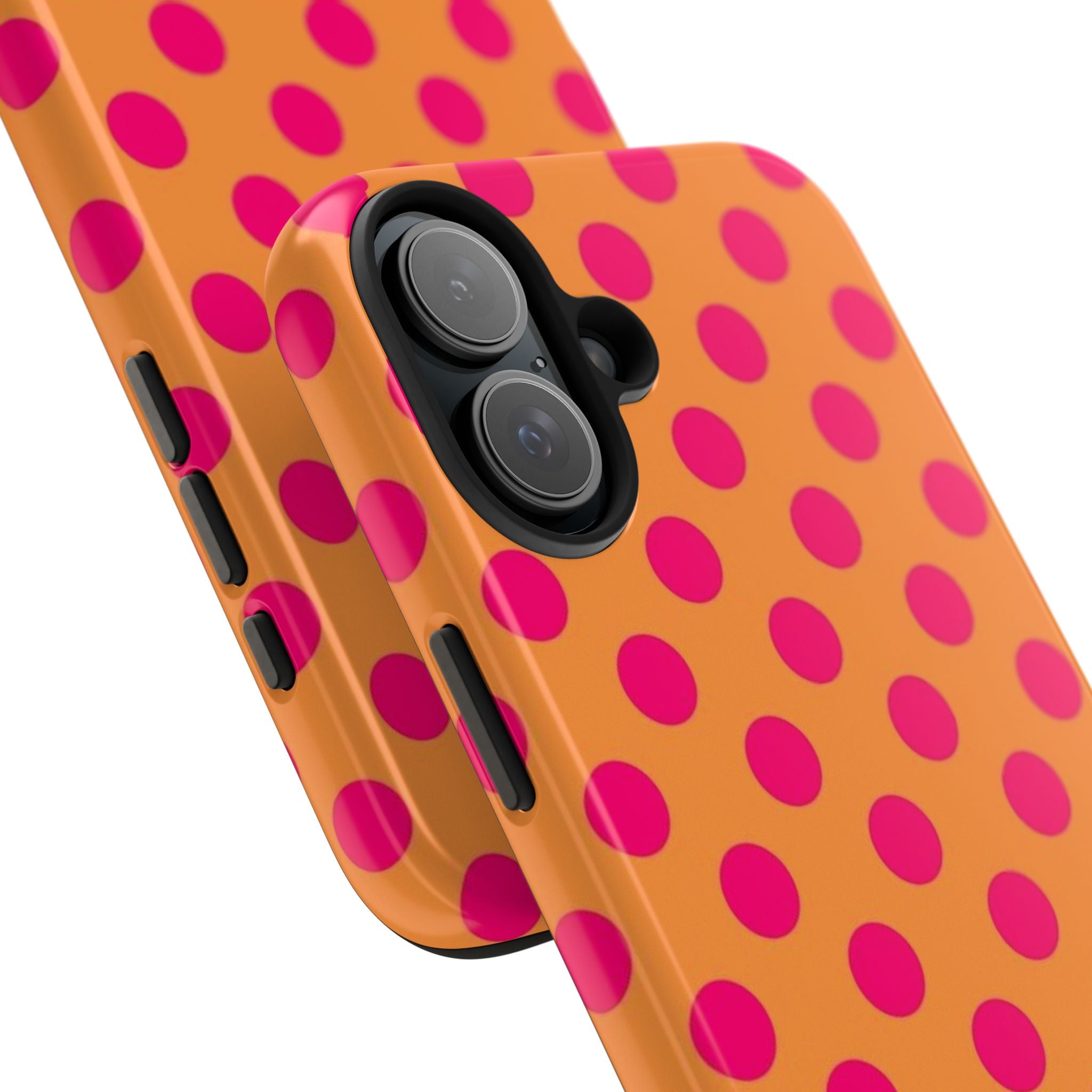Bright Orange Phone Case with Hot Pink Polka Dots — Bold Retro Tough Phone Case
