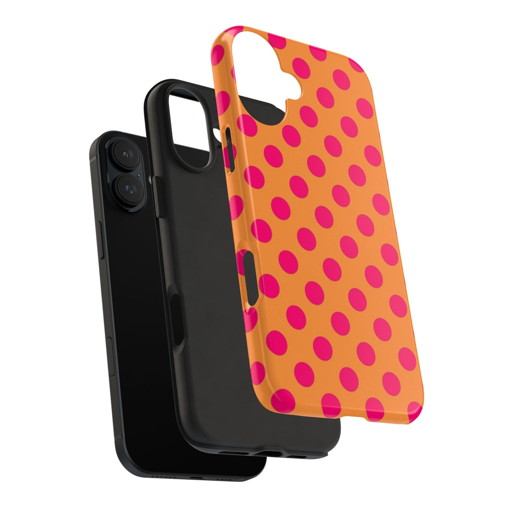 Bright Orange Phone Case with Hot Pink Polka Dots — Bold Retro Tough Phone Case