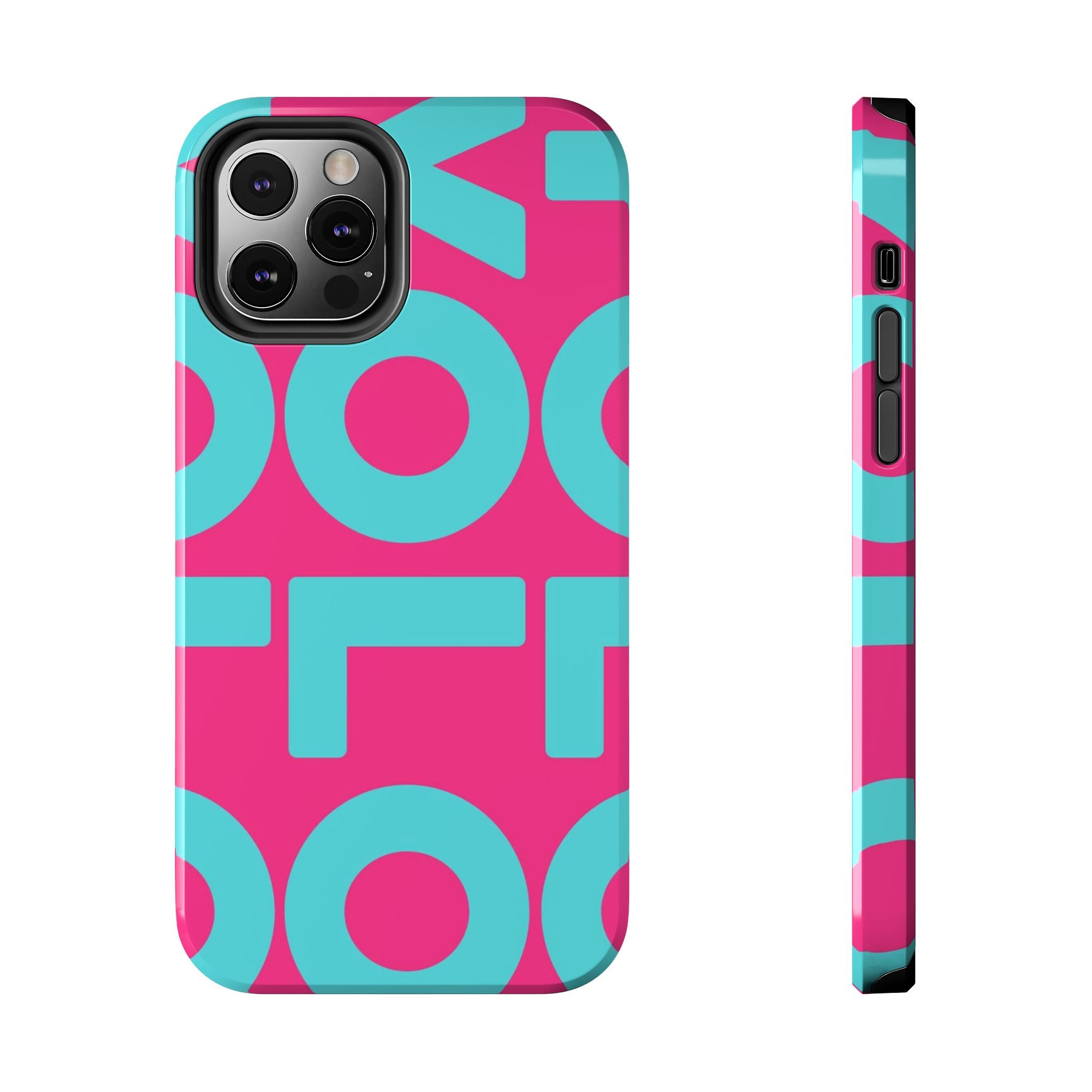 YOLO Tough Phone Case — Bold Pink & Teal Geometric Print
