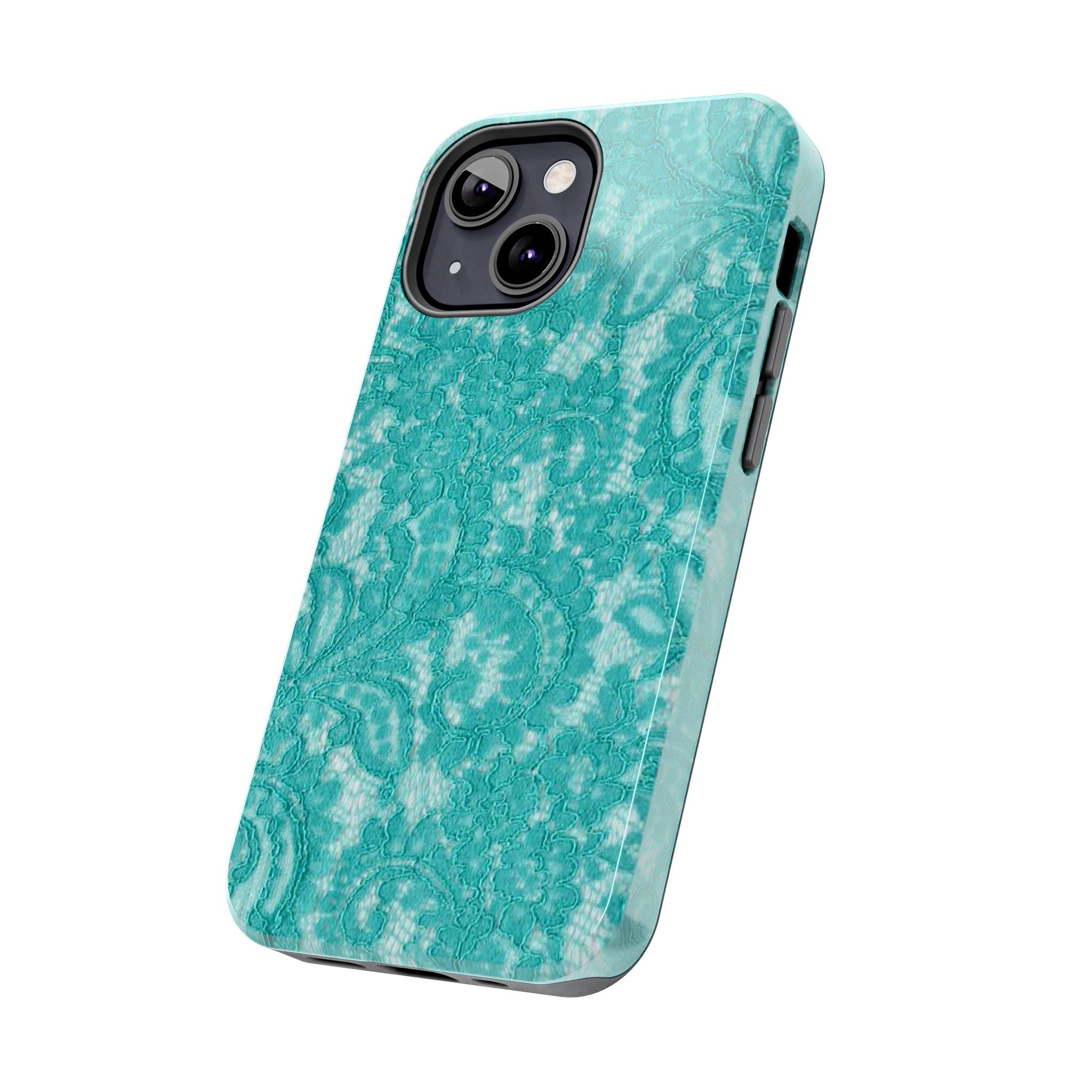 Teal Lace Tough Phone Case — Protective Floral-Pattern Phone Cover