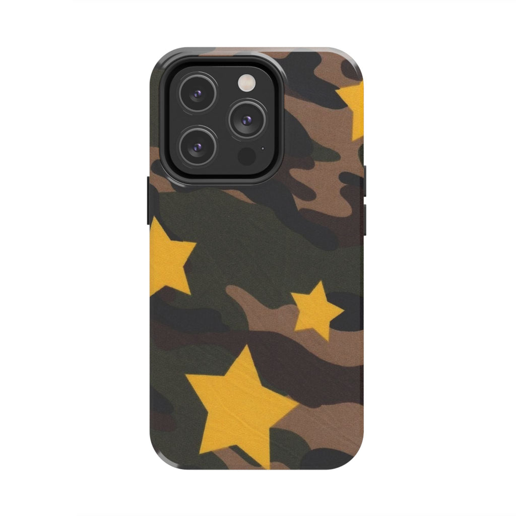 Camouflage Star Tough Phone Case — Military Camo Phone Cover with Yellow Stars
