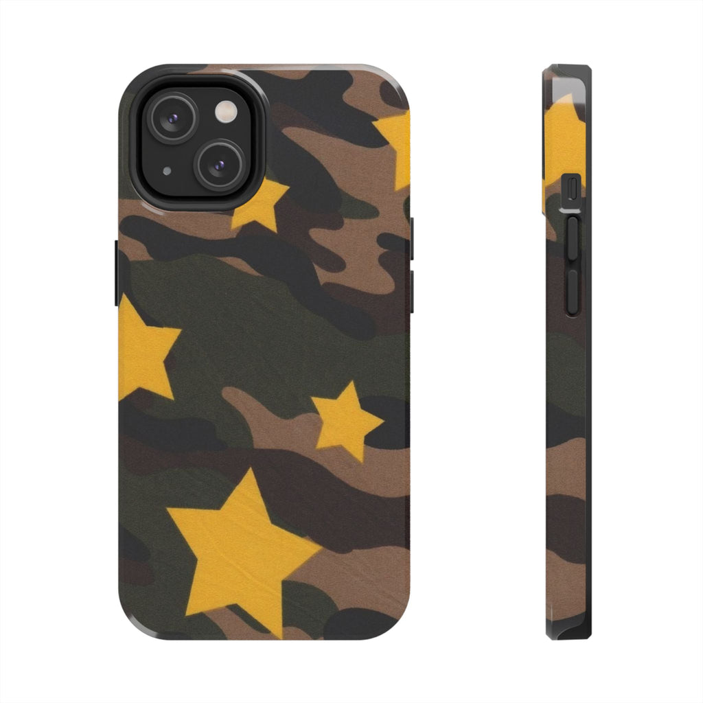 Camouflage Star Tough Phone Case — Military Camo Phone Cover with Yellow Stars