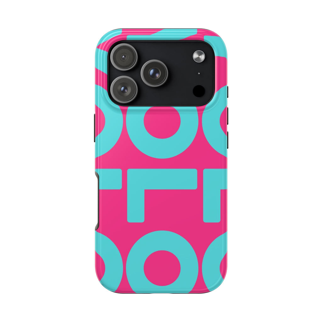 YOLO Tough Phone Case — Bold Pink & Teal Geometric Print