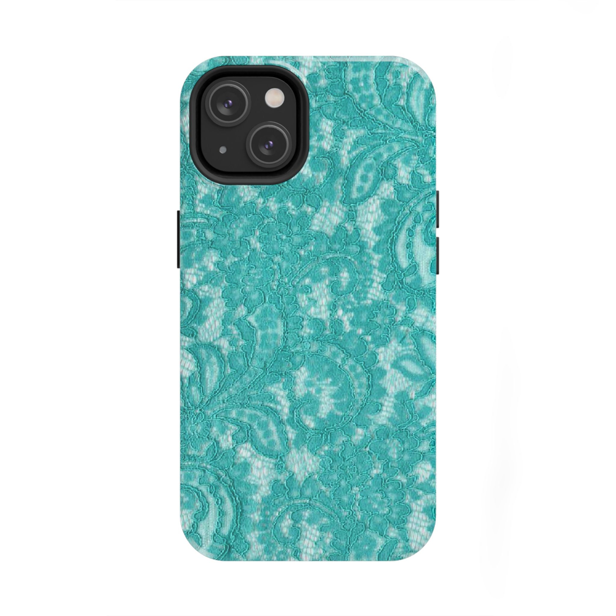 Teal Lace Tough Phone Case — Protective Floral-Pattern Phone Cover