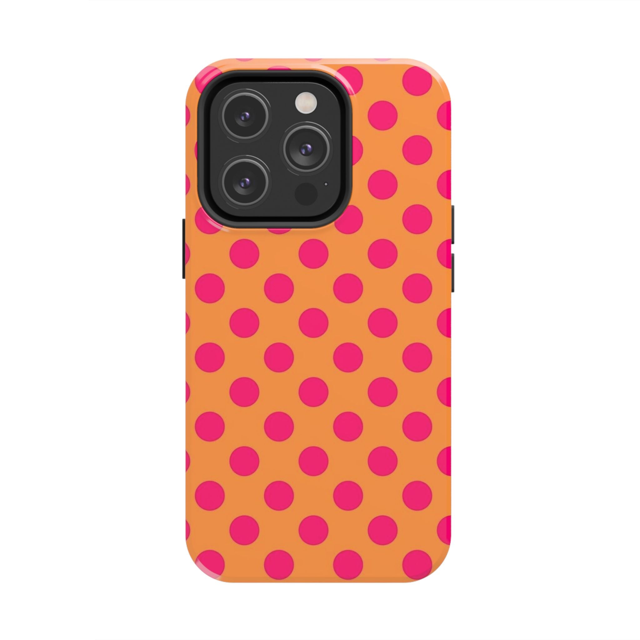 Bright Orange Phone Case with Hot Pink Polka Dots — Bold Retro Tough Phone Case
