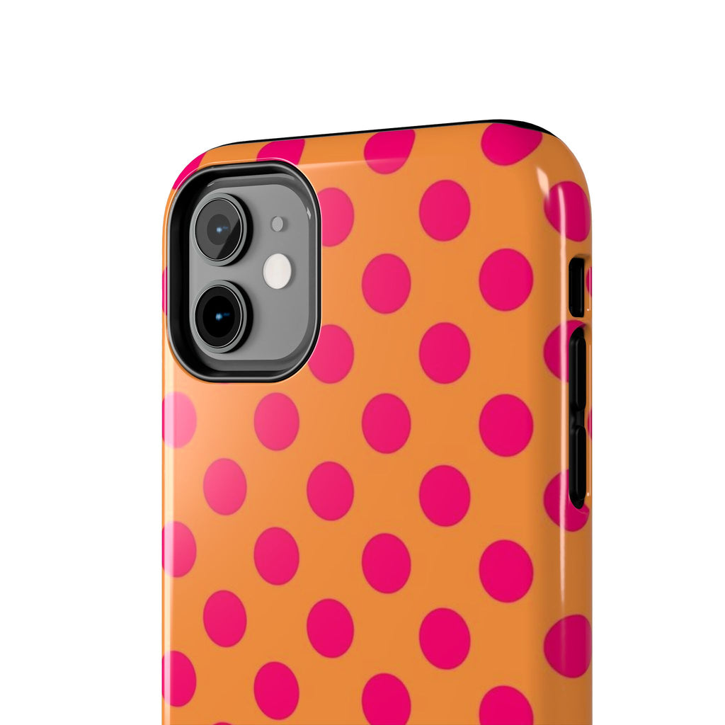 Bright Orange Phone Case with Hot Pink Polka Dots — Bold Retro Tough Phone Case