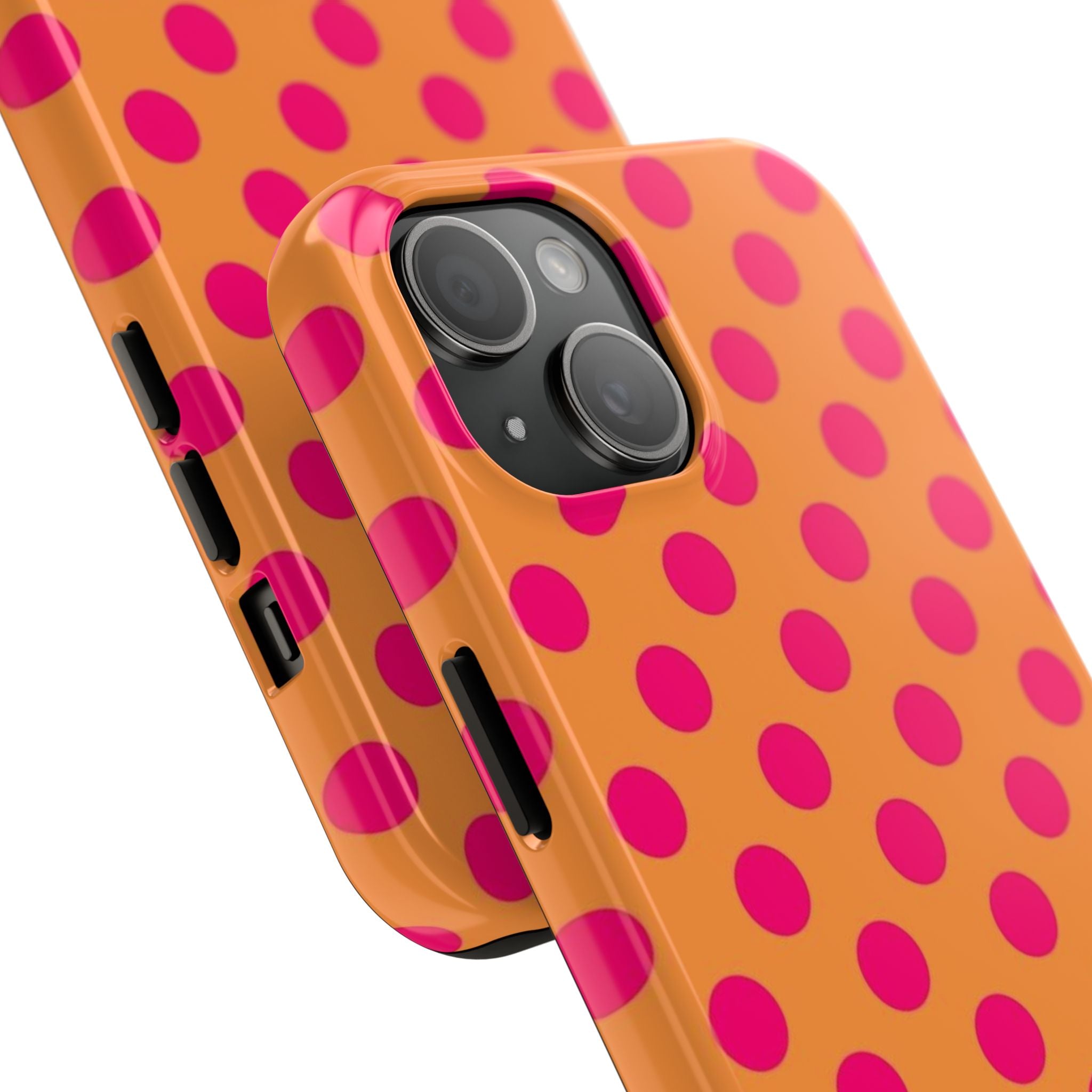 Bright Orange Phone Case with Hot Pink Polka Dots — Bold Retro Tough Phone Case