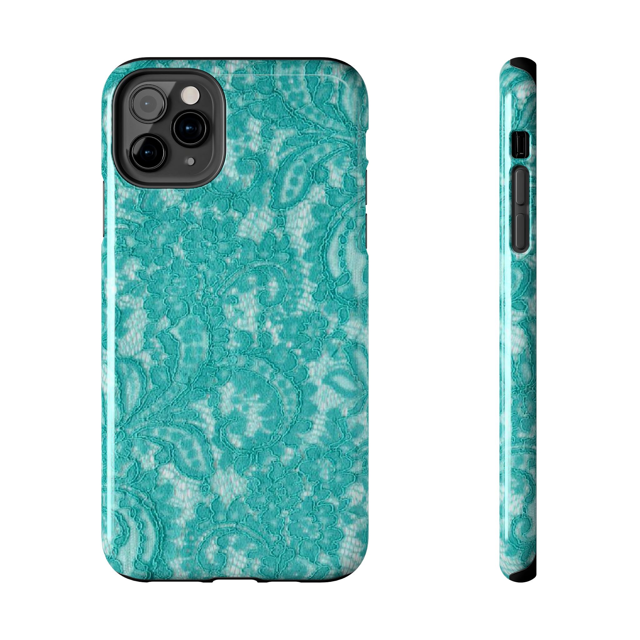Teal Lace Tough Phone Case — Protective Floral-Pattern Phone Cover