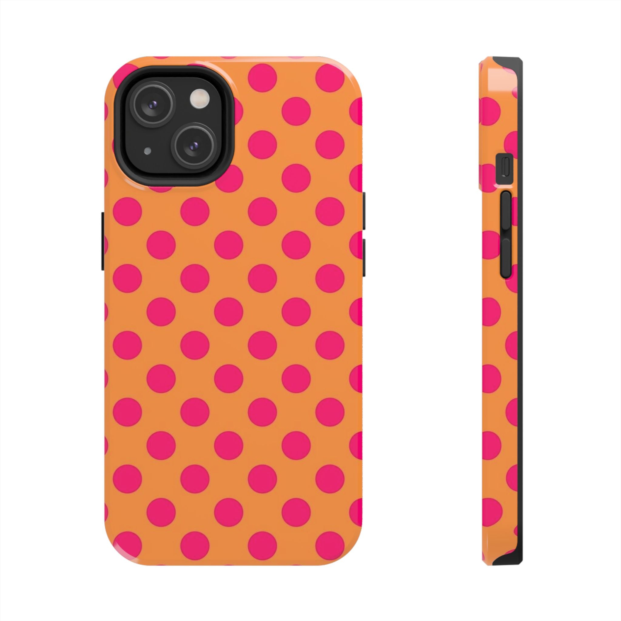 Bright Orange Phone Case with Hot Pink Polka Dots — Bold Retro Tough Phone Case