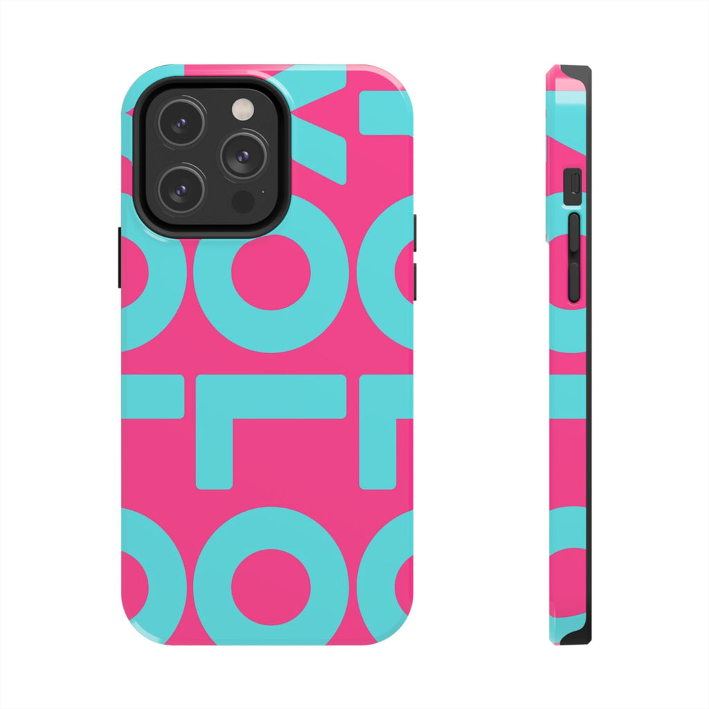 YOLO Tough Phone Case — Bold Pink & Teal Geometric Print