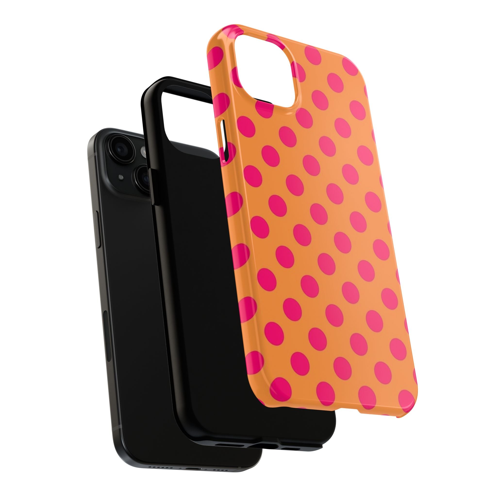 Bright Orange Phone Case with Hot Pink Polka Dots — Bold Retro Tough Phone Case