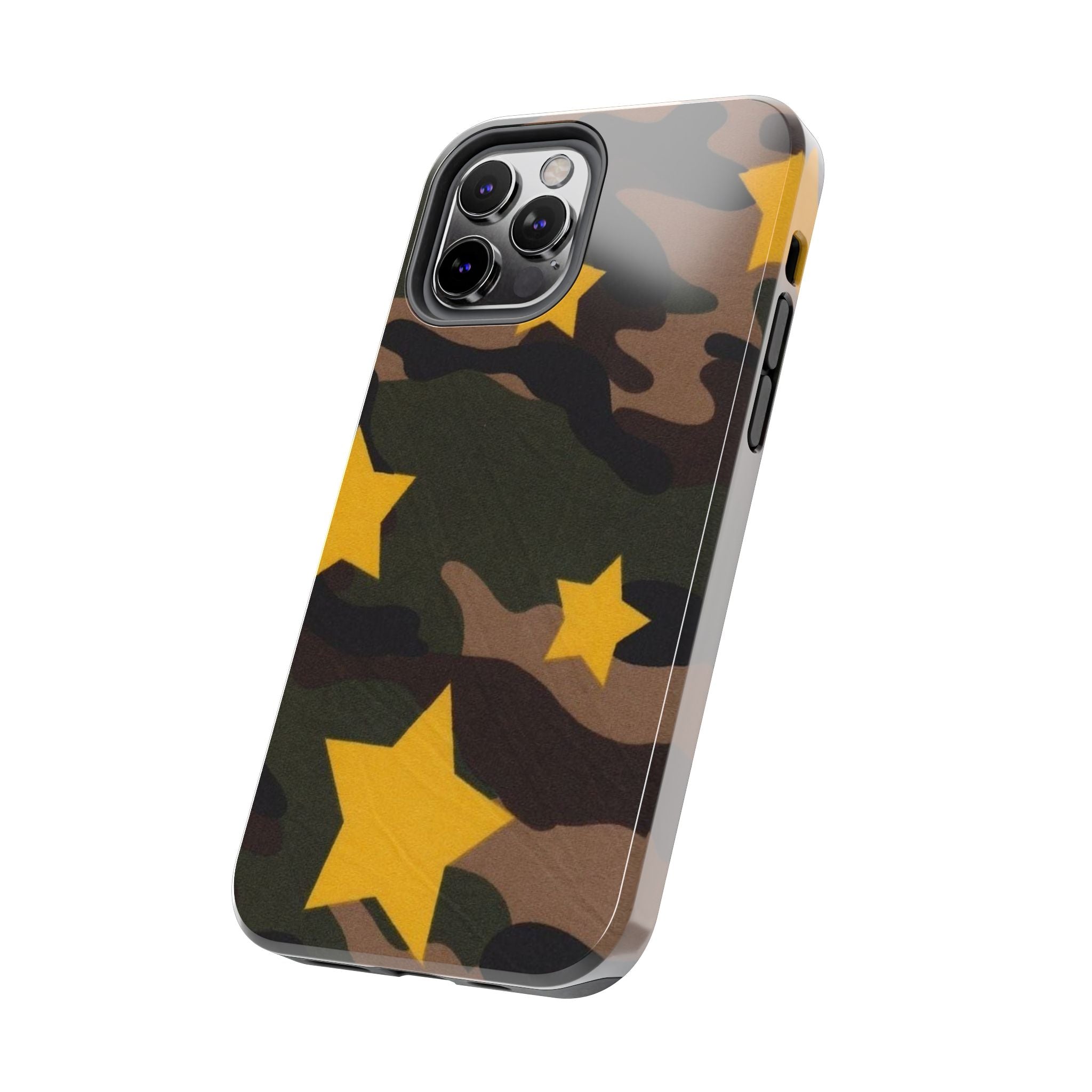 Camouflage Star Tough Phone Case — Military Camo Phone Cover with Yellow Stars