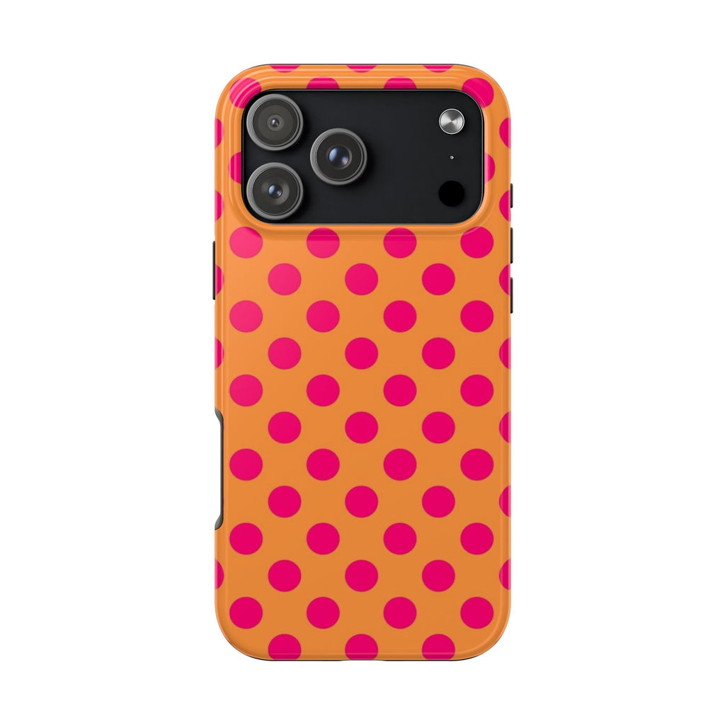 Bright Orange Phone Case with Hot Pink Polka Dots — Bold Retro Tough Phone Case