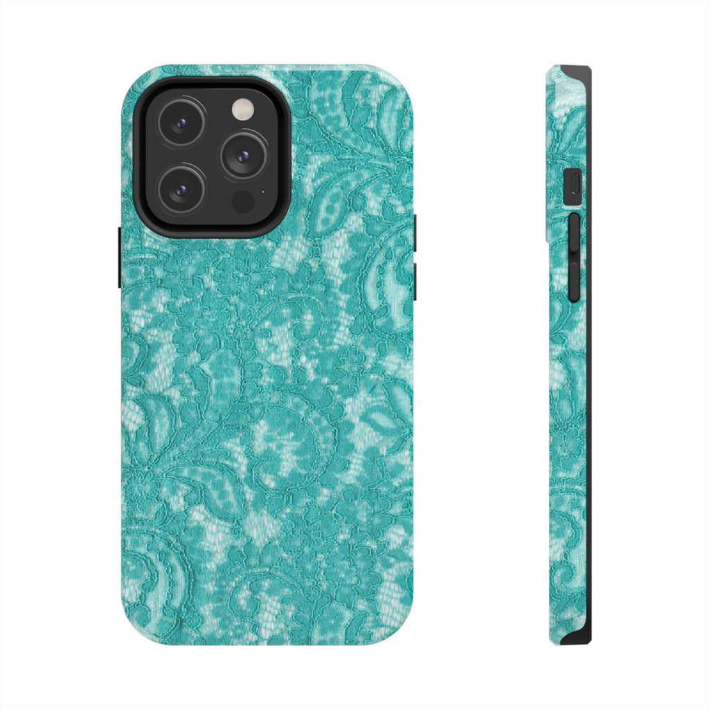 Teal Lace Tough Phone Case — Protective Floral-Pattern Phone Cover