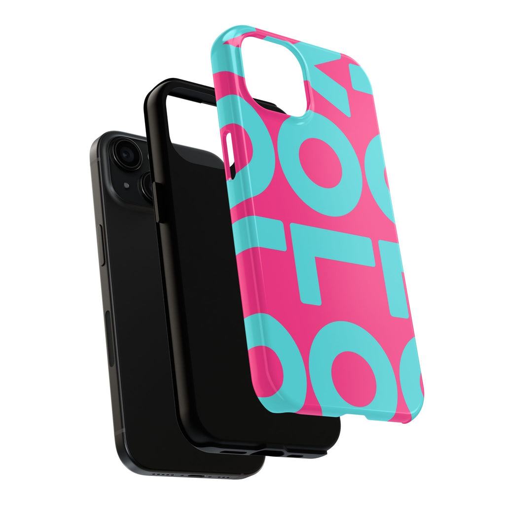 YOLO Tough Phone Case — Bold Pink & Teal Geometric Print